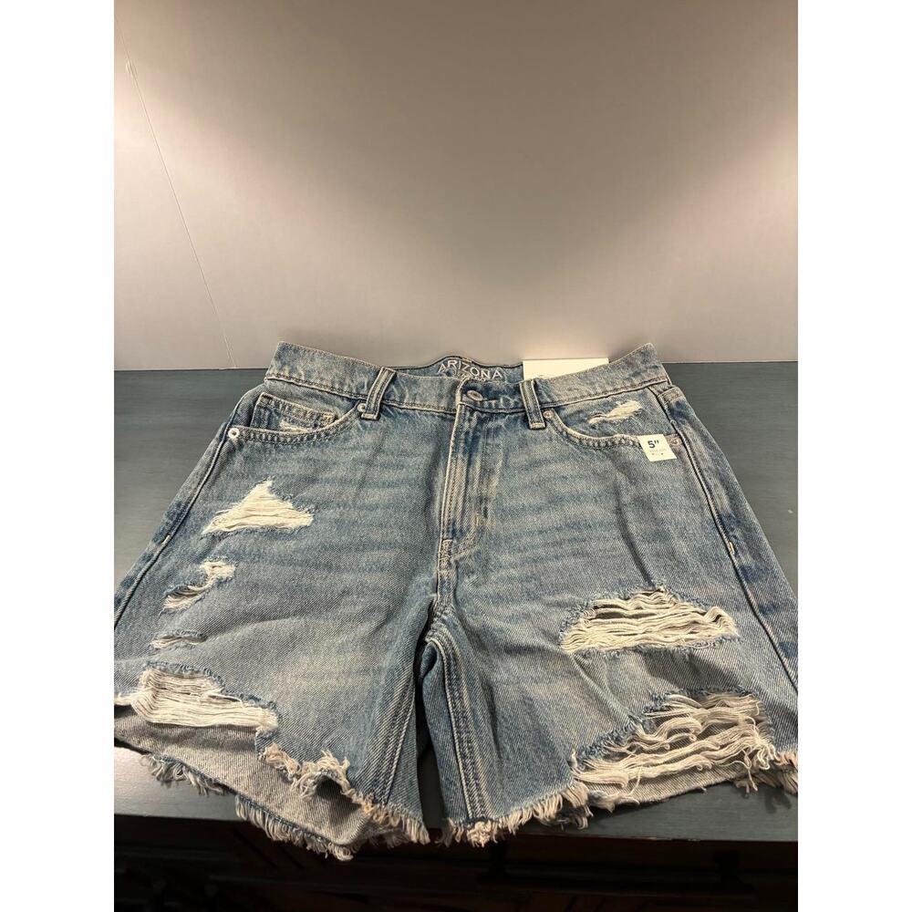Arizona Jean Co Denim Shorts Womens 3 Blue‎ Mid Rise Distressed 5 In Long Casual
